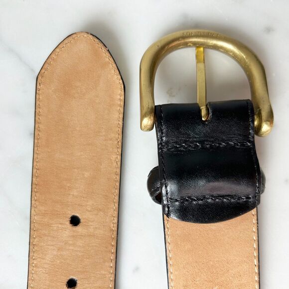 Lands' End Black Leather Belt 506 Solid Brass Buckle - Women's / Men's Size 30 - Picture 8 of 9